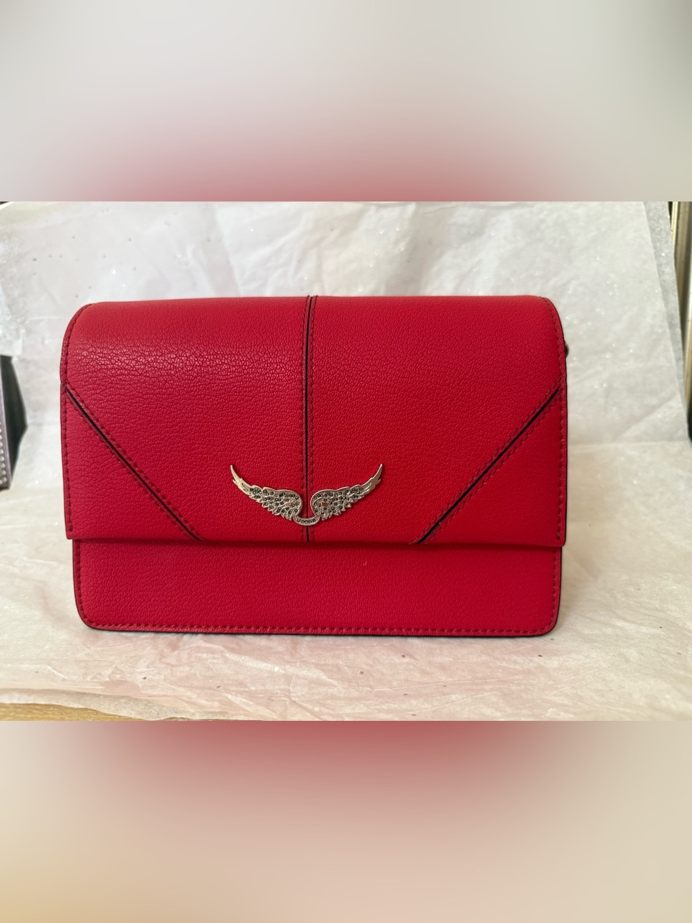 Zadig & Voltaire Red Women's Leather Crossbody Bag with Wing Emblem